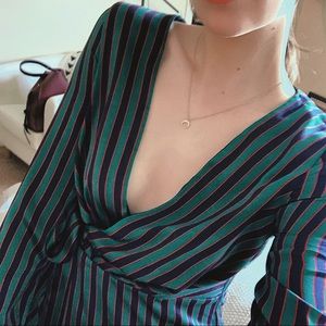 Zara Green & Red Striped Wrap Top